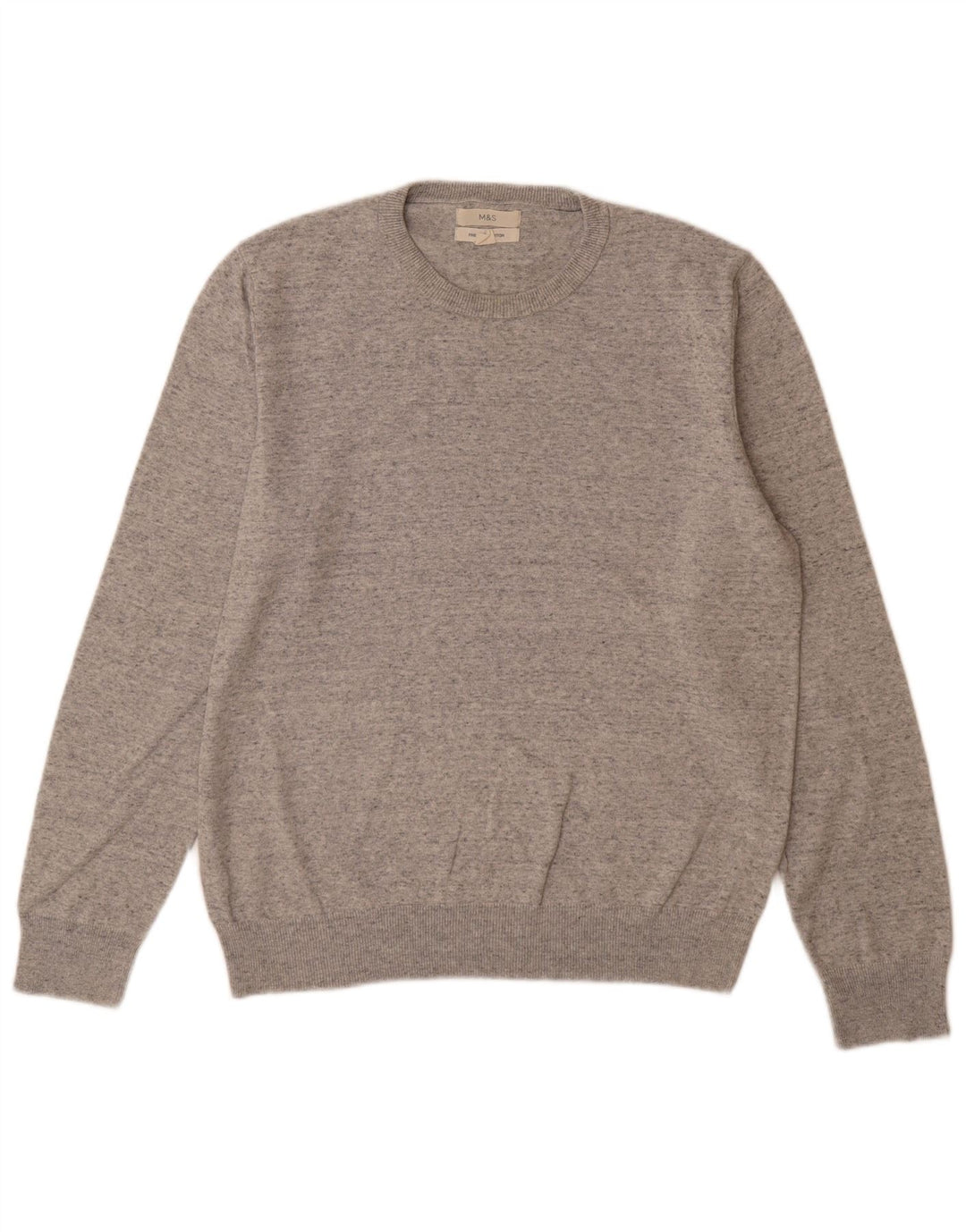 Marks & Spencer Herren-Pullover mit Rundhalsausschnitt, groß, grau gesprenkelte Baumwolle