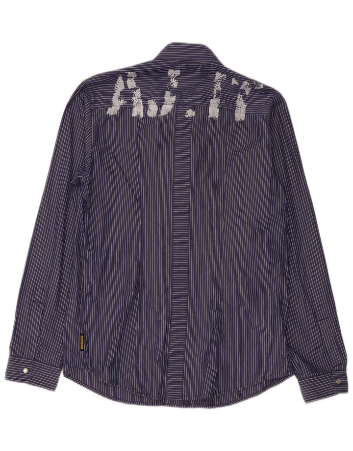 Armani Jeans Herren-Grafikhemd, mittelmarineblaue Nadelstreifen-Baumwolle