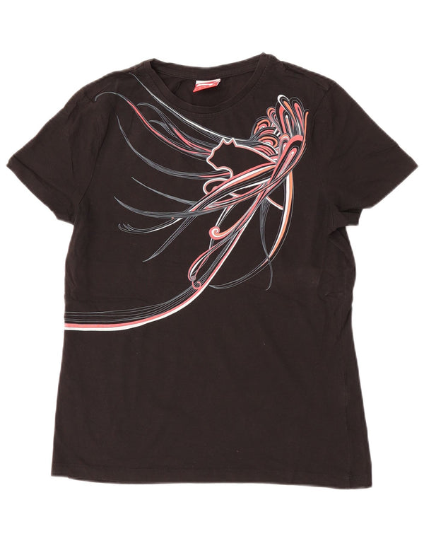 Puma Damen Grafik T-Shirt Top UK 14 Large Schwarz Baumwolle