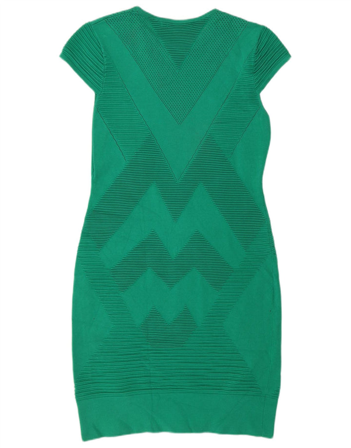 KAREN MILLEN Damen Figurbetontes Kleid UK 16 Große grüne Chevron-Viskose
