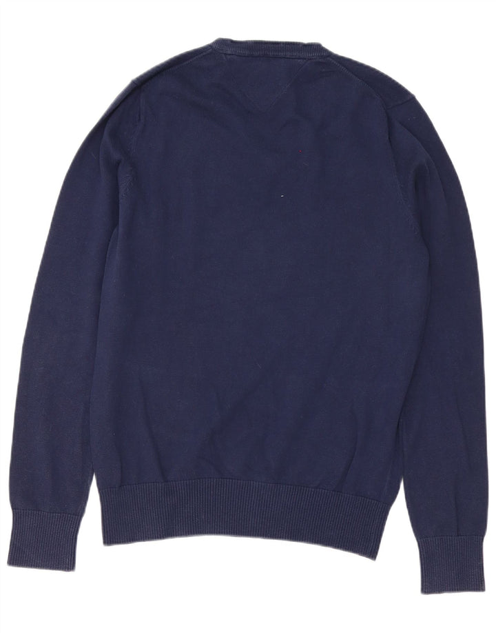 Tommy Hilfiger Herren-Pullover mit V-Ausschnitt, mittelmarineblaue Baumwolle