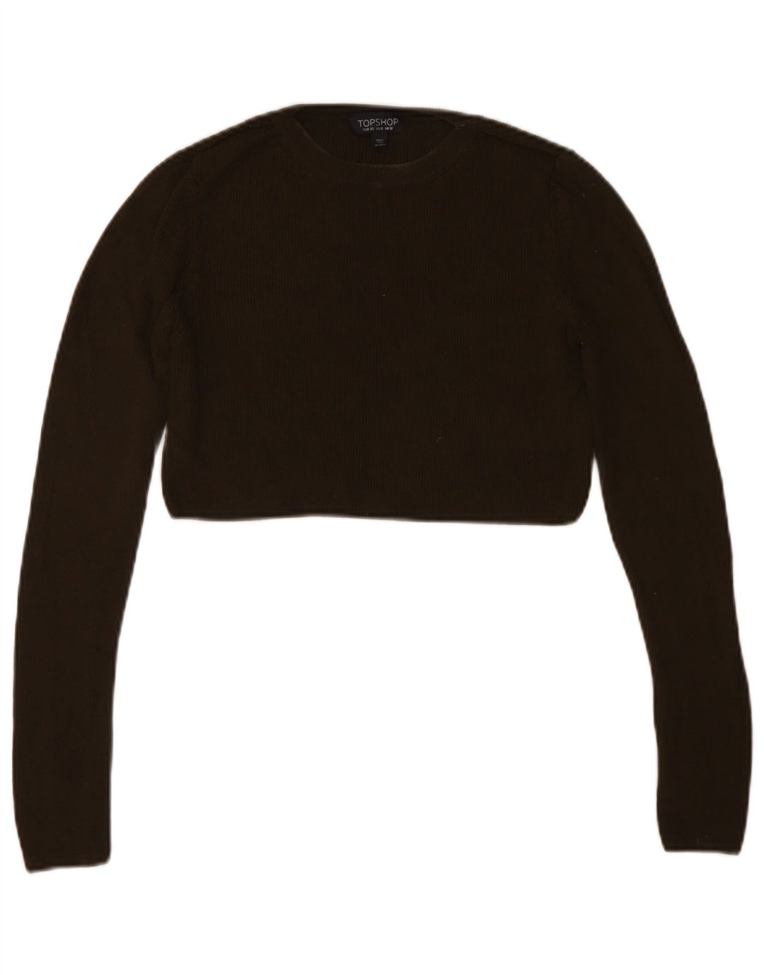 Topshop Damen Crop Top Langarm UK 12 Medium Khaki Viskose