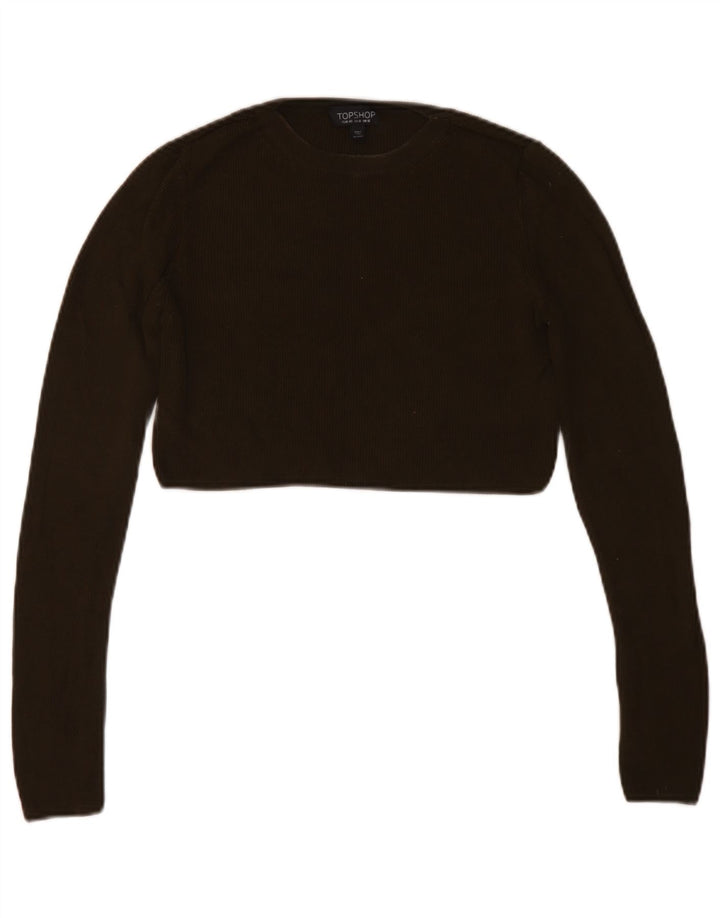 Topshop Damen Crop Top Langarm UK 12 Medium Khaki Viskose