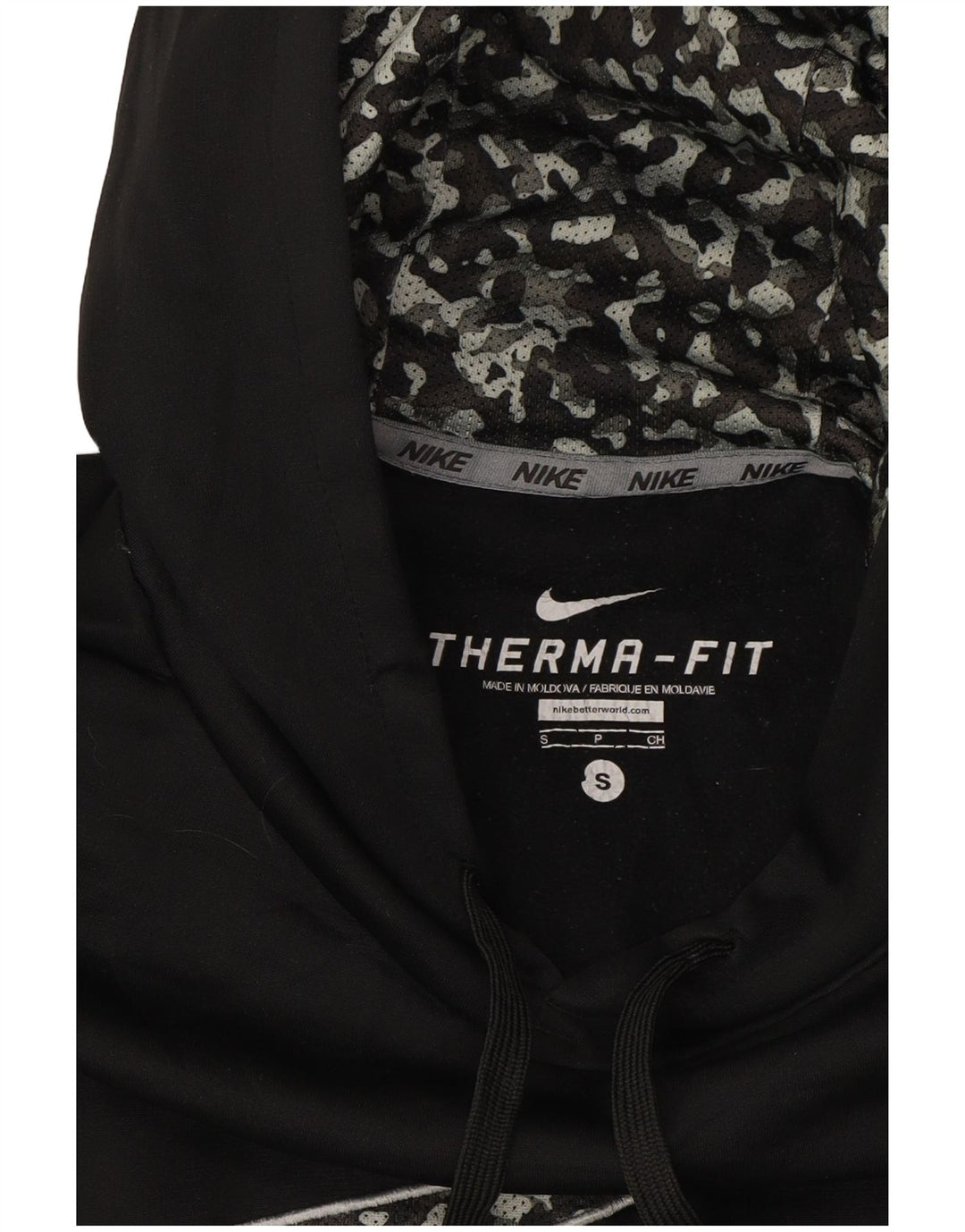 NIKE Mens Therma-Fit Graphic Hoodie Jumper Small Black Polyester