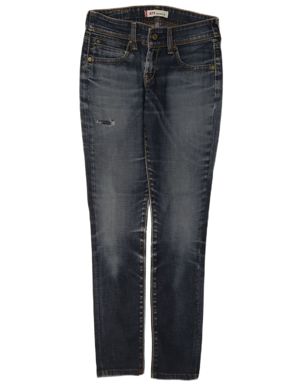Levi's Damen 473 Distressed Slim Skinny Jeans W29 L30 Blaue Baumwolle