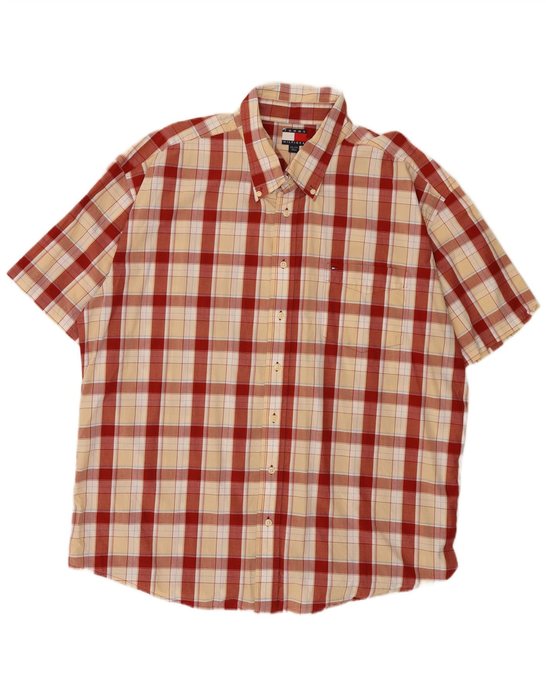 Tommy Hilfiger Herren Kurzarmhemd 2XL rot kariert Baumwolle