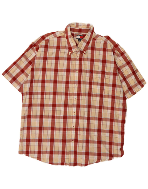 Tommy Hilfiger Herren Kurzarmhemd 2XL rot kariert Baumwolle