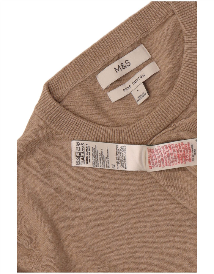 Marks & Spencer Herren-Pullover mit Rundhalsausschnitt, Größe L, beige, Baumwolle