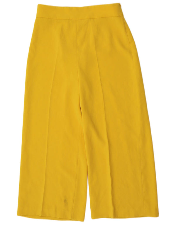 Zara Damen-Hose mit hoher Taille und weitem Bein, kurz geschnitten, Größe L, W32, L25, Gelb