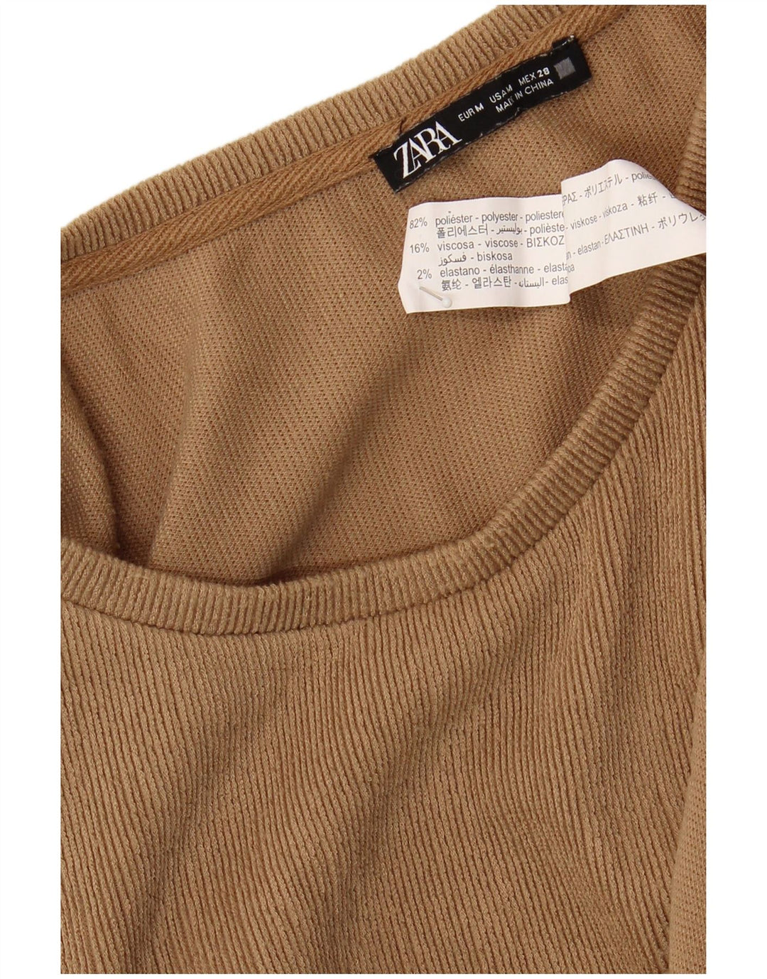 Zara Damen Langarm-Blusenoberteil UK 14 Medium Beige Polyester