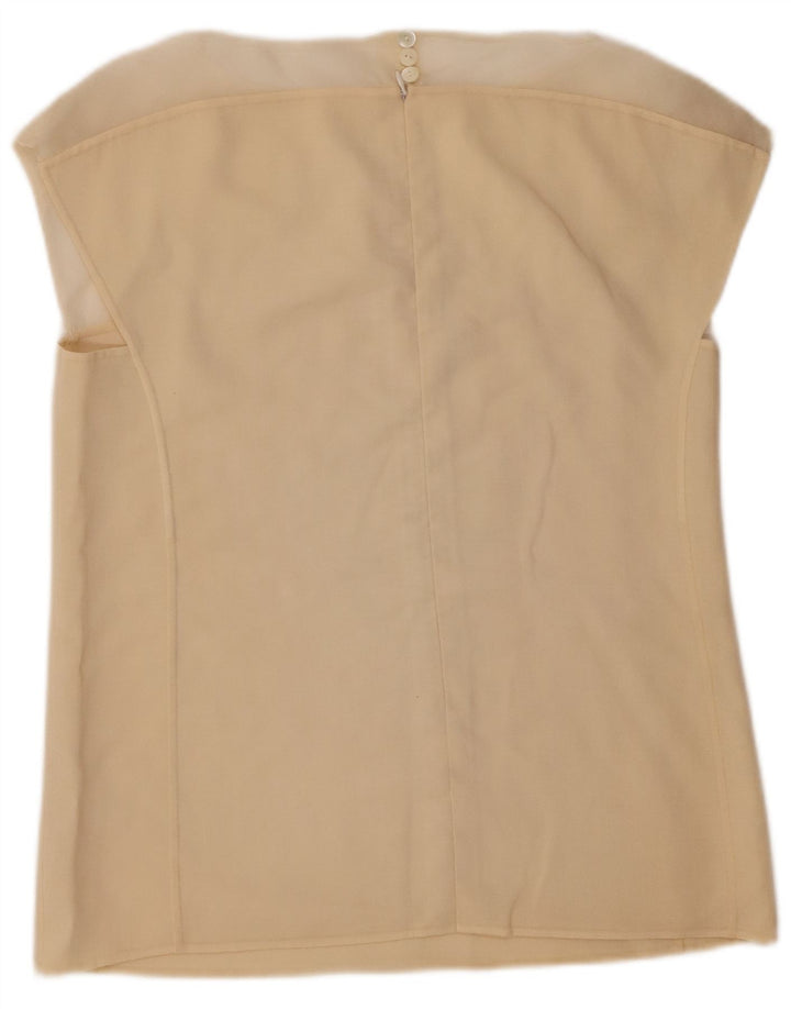 Vintage Damen Ärmellose Hemdbluse UK 14 Medium Beige