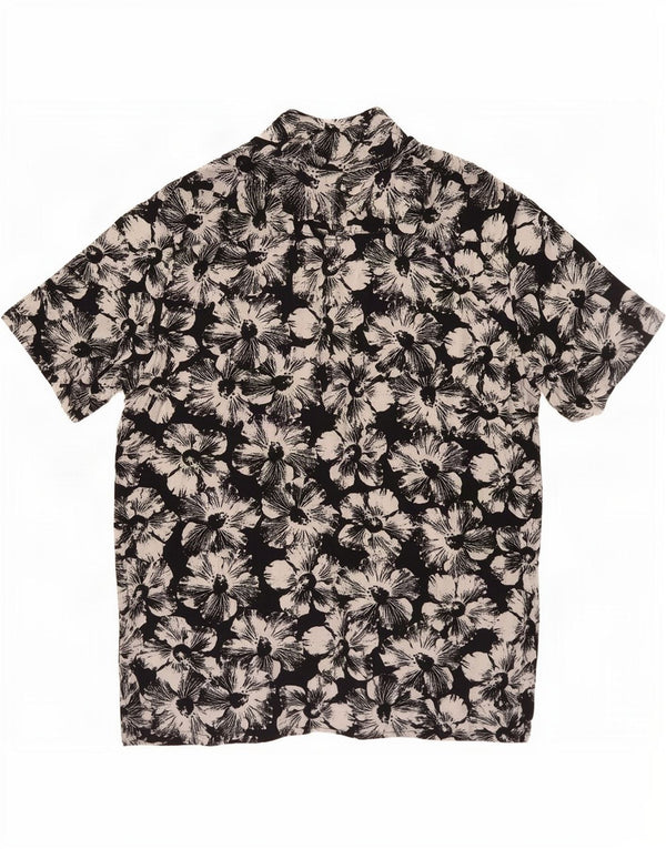 Tessentials Herren-Kurzarmhemd, groß, schwarz, geblümt, Viskose, hawaiianisch