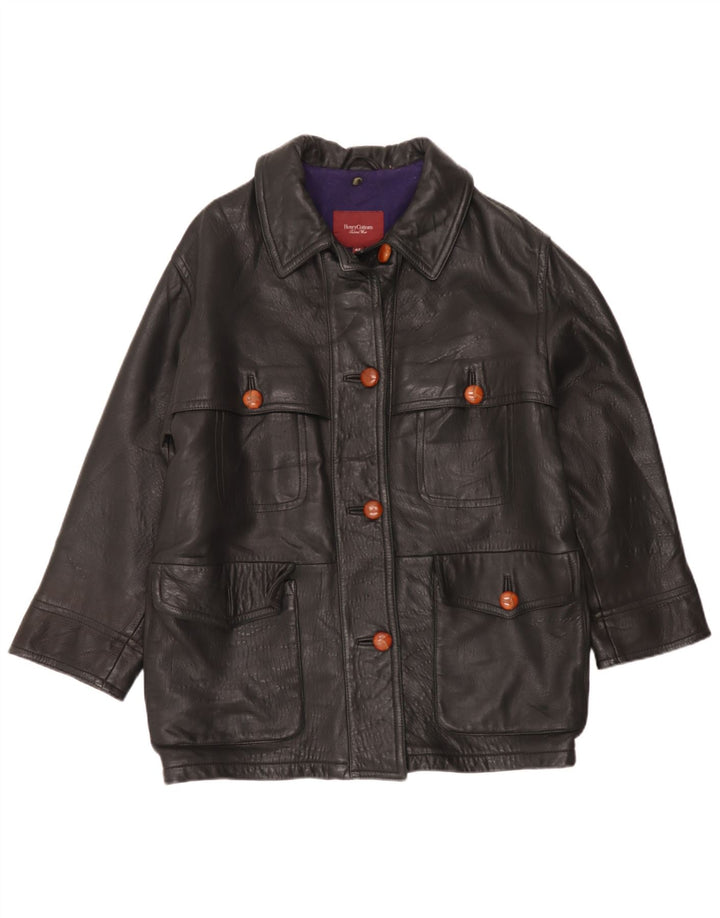 Henry Cottons Damen Übergroße Lederjacke IT 42 Mittelschwarzes Leder