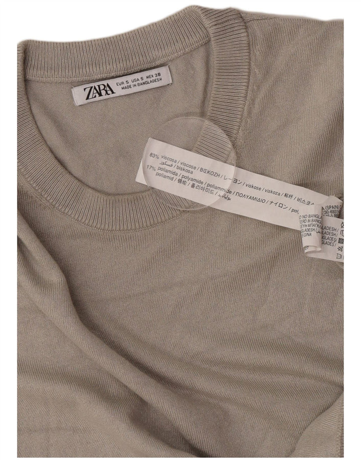 Zara Herren Kurzarm-Pullover mit Rundhalsausschnitt, Größe S, graue Viskose