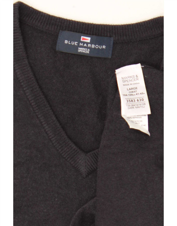 Marks & Spencer Herren Blue Harbor V-Ausschnitt Pullover Pullover Large Schwarz Acryl