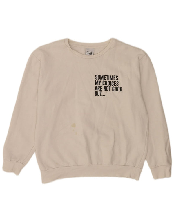 Zara Damen Grafik-Sweatshirt mit normaler Passform, Größe L, Weiß