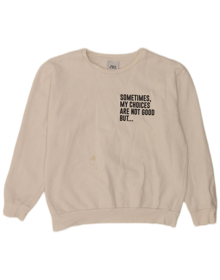 Zara Damen Grafik-Sweatshirt mit normaler Passform, Größe L, Weiß