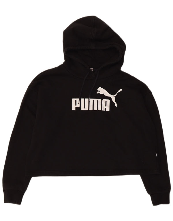 Puma Womens Crop Graphic Übergroßer Kapuzenpullover UK 14 Mittelschwarze Baumwolle