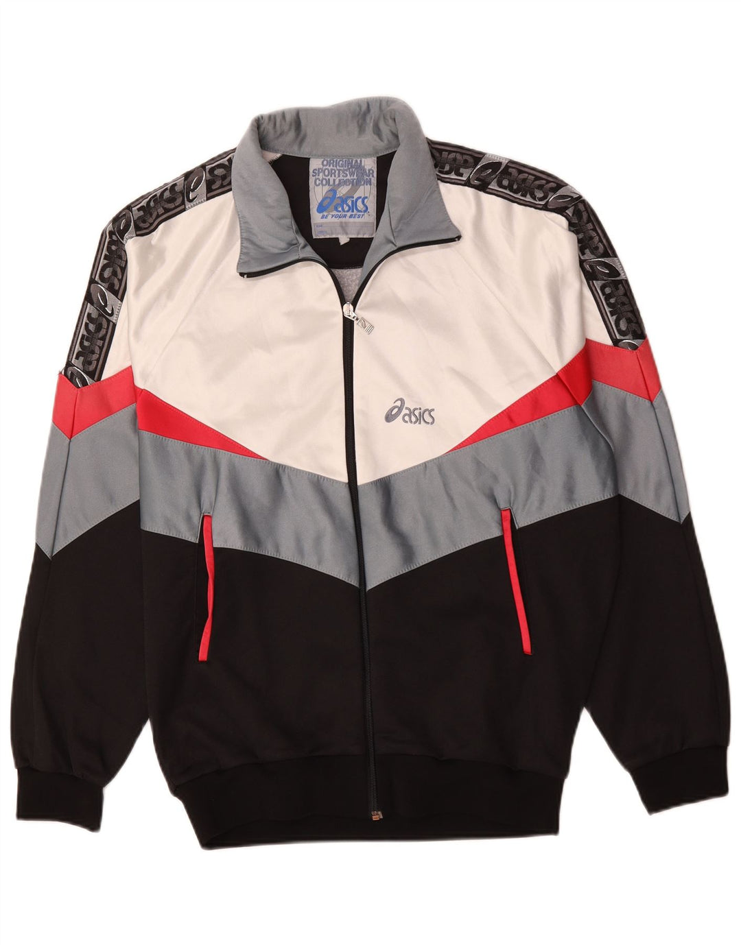 Asics Herren-Trainingsanzugoberteil mit Grafik, groß, schwarzes Farbblock-Polyester