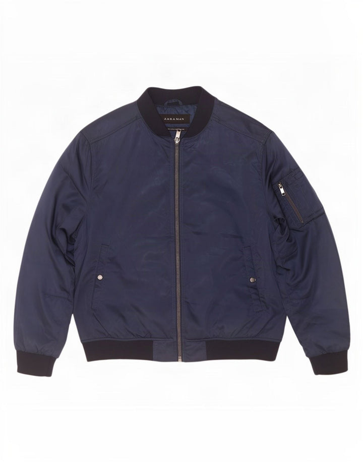 Zara Herren Bomberjacke UK 44 2XL Marineblau Colourblock Polyester