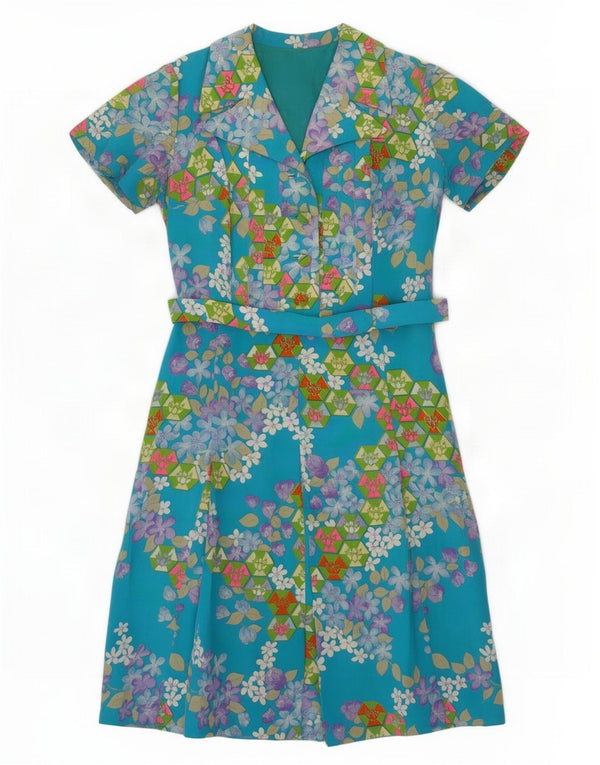 Vintage Womens Short Sleeves Shirt Dress UK 18 Large Blue Floral