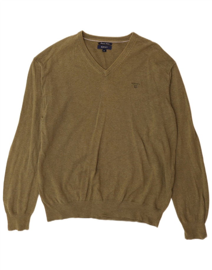 Gant Herren-Pullover mit V-Ausschnitt, XL, Khaki, Baumwolle
