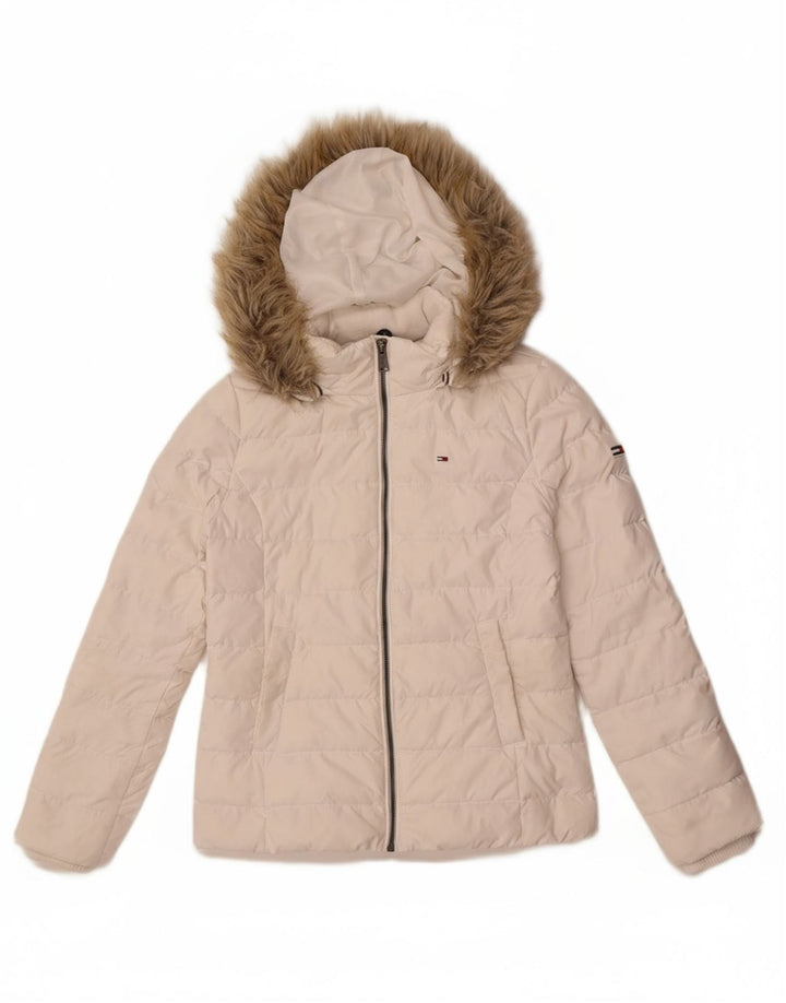 TOMMY HILFIGER Womens Hooded Padded Jacket UK 10 Small White Polyester