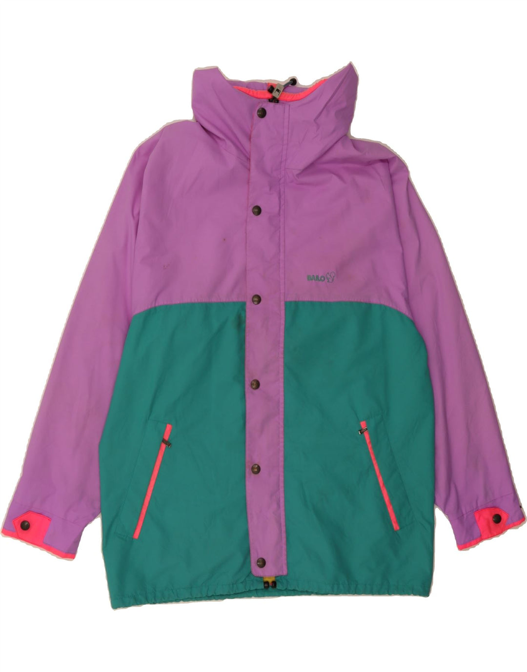 BAILO Mens Hooded Windbreaker Jacket IT 46 Small Purple Colourblock Vintage Bailo and Second-Hand Bailo from Messina Hembry 