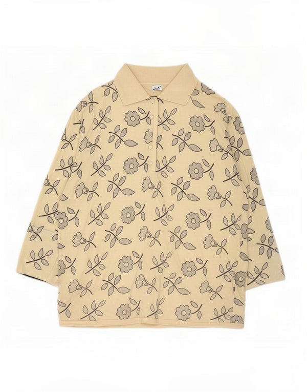 Vintage Damen Langarm-Poloshirt IT 46 Large Beige Floral