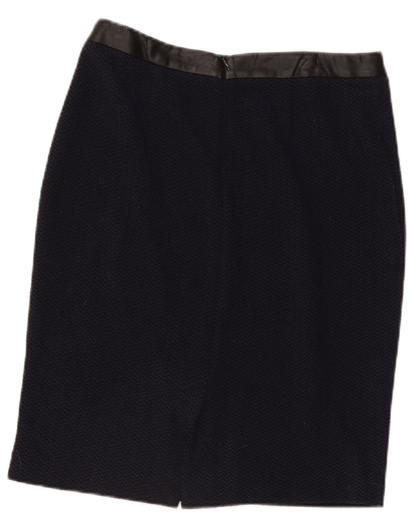 Trussardi Damen Bleistiftrock IT 42 Medium W30 Marineblau mit Fischgrätenmuster
