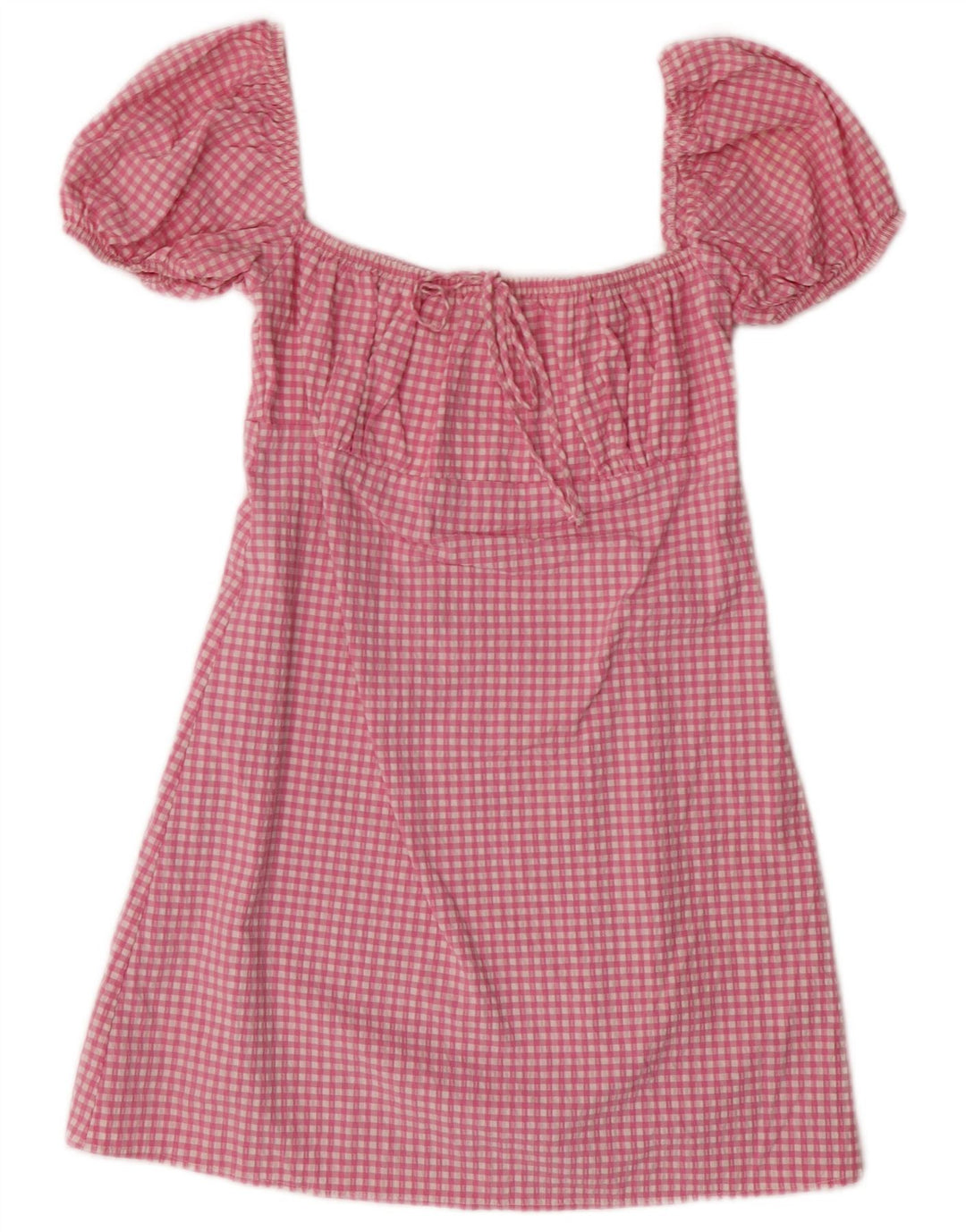 Zara Damen-Sommerkleid mit kurzen Ärmeln, Gr. 42, Mittelrosa, Gingham-Bohemien