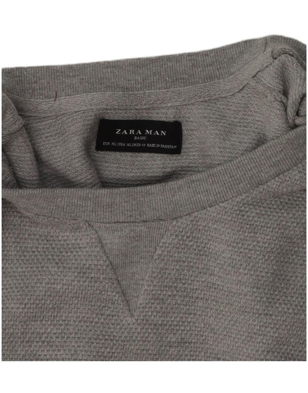 Zara Herren-Pullover mit Rundhalsausschnitt, XL, graue Baumwolle
