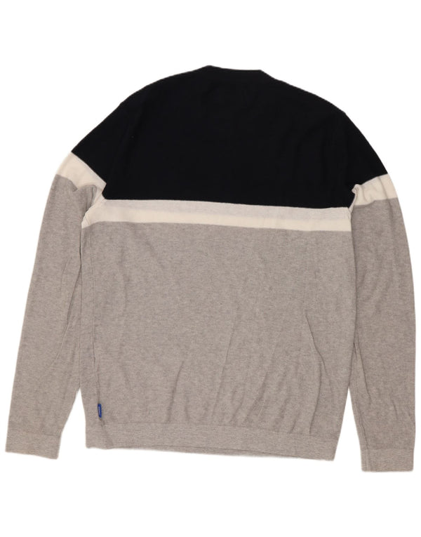 Jack & Jones Herren-Pullover mit Rundhalsausschnitt aus mittelgrauer Colourblock-Baumwolle