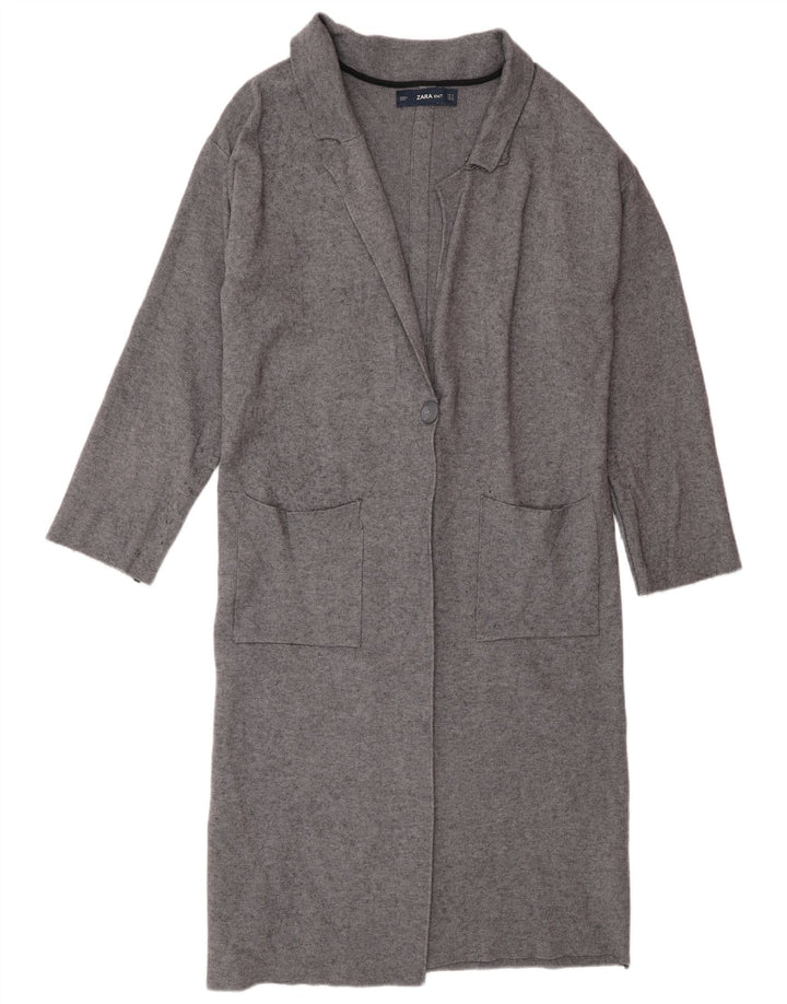 Zara Damen Longline-Cardigan-Pullover UK 14 Mittelgraue Viskose