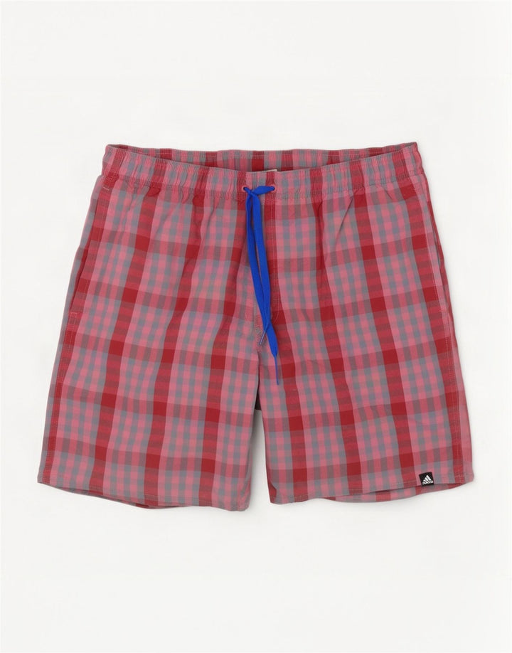 Adidas Herren-Sportshorts, großes rosafarbenes Gingham-Polyester