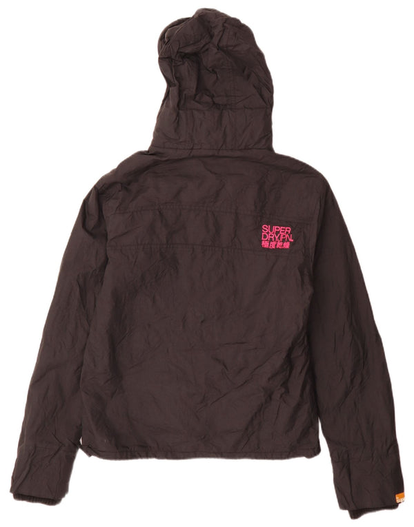 Superdry Damen-Windbreakerjacke mit Kapuze, UK 16, Größe L, schwarzes Nylon