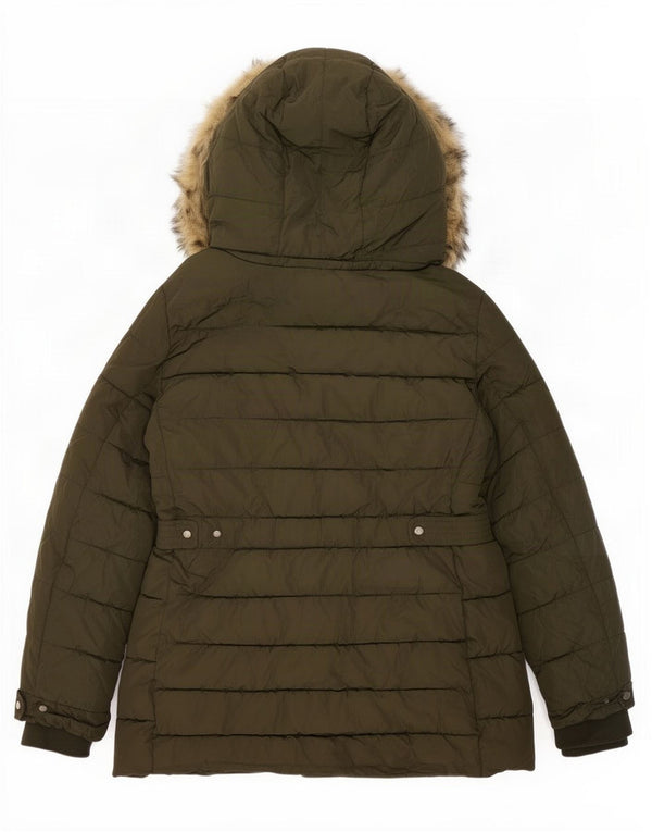 Zara Damen-Jacke mit Kapuze, gepolstert, UK 16, Größe L, Khaki, Polyester