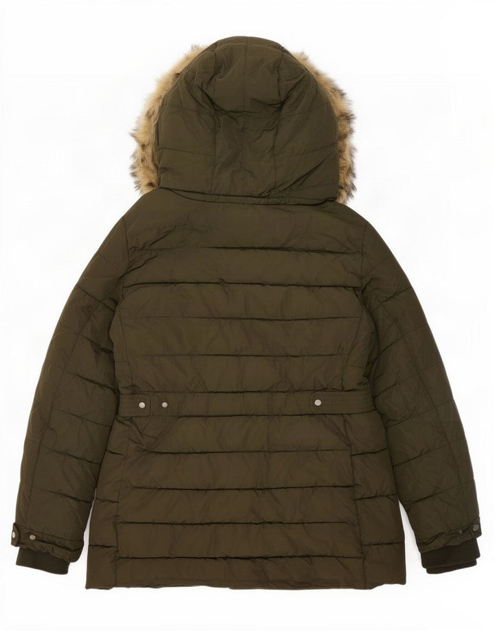 Zara Damen-Jacke mit Kapuze, gepolstert, UK 16, Größe L, Khaki, Polyester