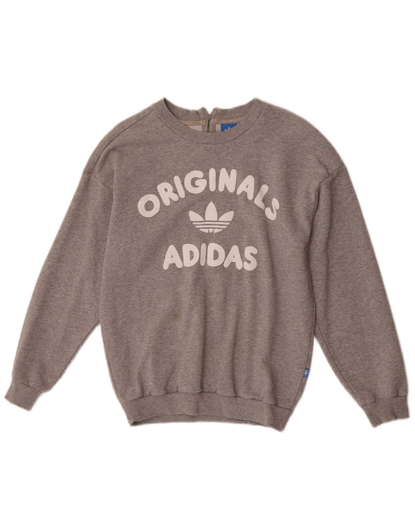 Adidas Womens Graphic Oversized Sweatshirt Pullover UK 6 XS Graue Baumwolle