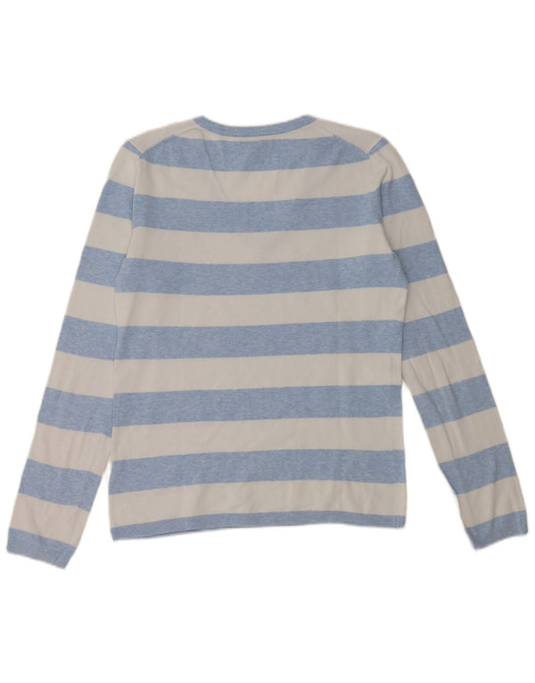 Tommy Hilfiger Damen-Pullover mit V-Ausschnitt, Gr. 10, Größe S, blau, gestreift, Baumwolle