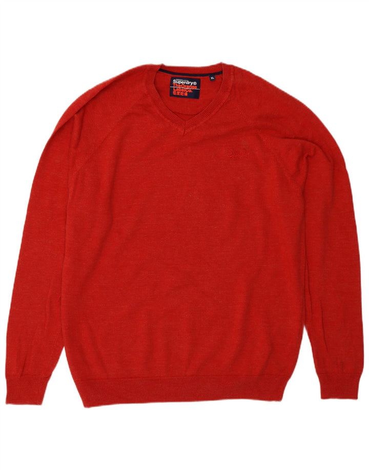Superdry Herren-Pullover mit V-Ausschnitt, XL, rote Baumwolle