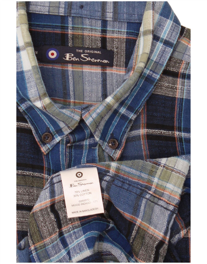 Ben Sherman Herrenhemd Mittelblau kariertes Leinen