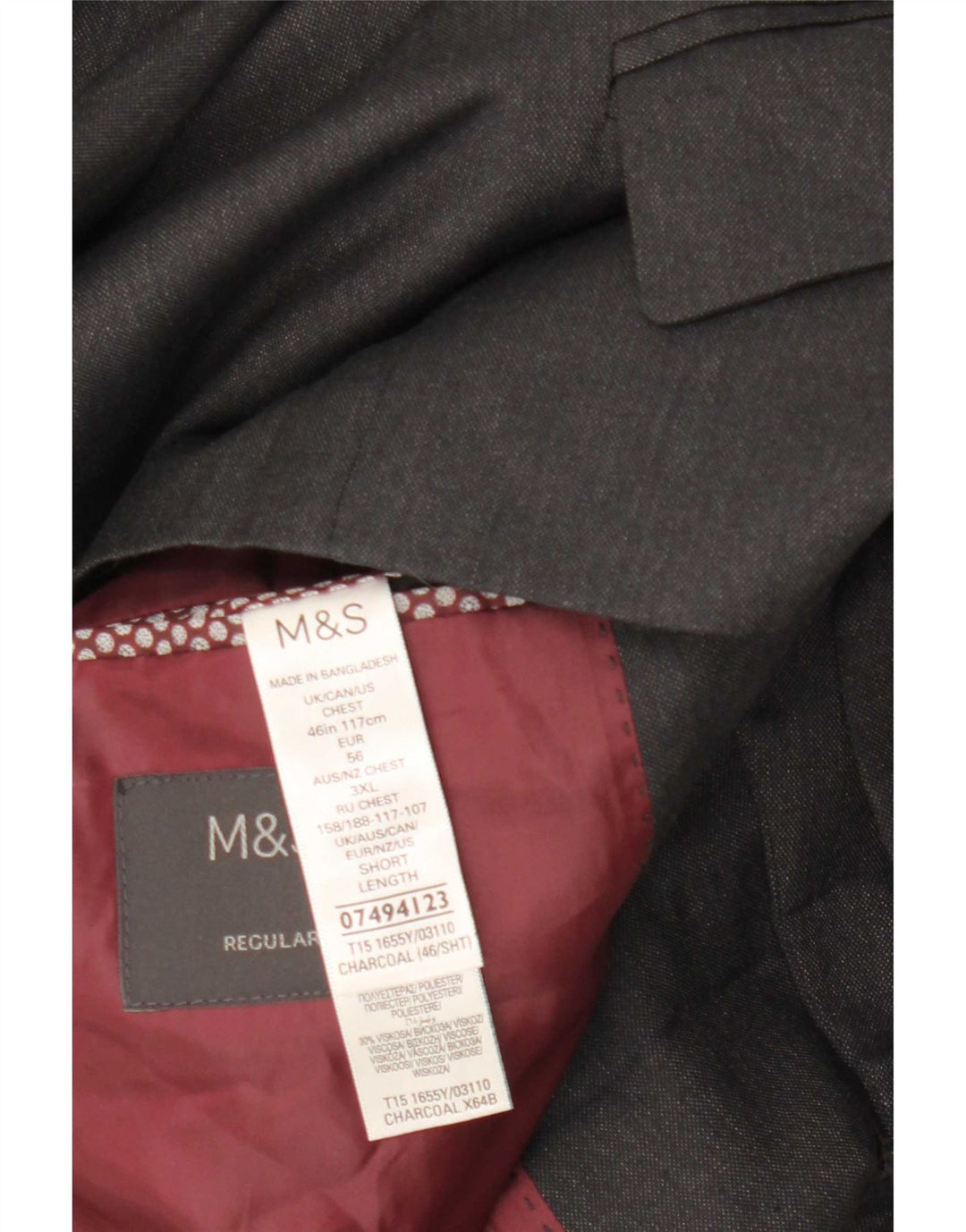 Marks & Spencer Herren-Blazer, kurz, 2 Knöpfe, UK 46 3XL, grau, Polyester