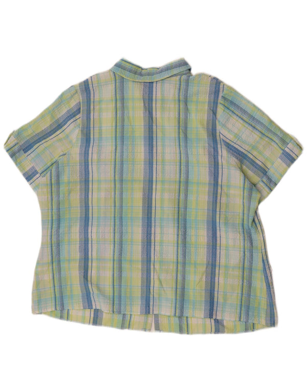 Marks & Spencer Damen Kurzarmhemd UK 22 3XL Grün kariertes Polyester