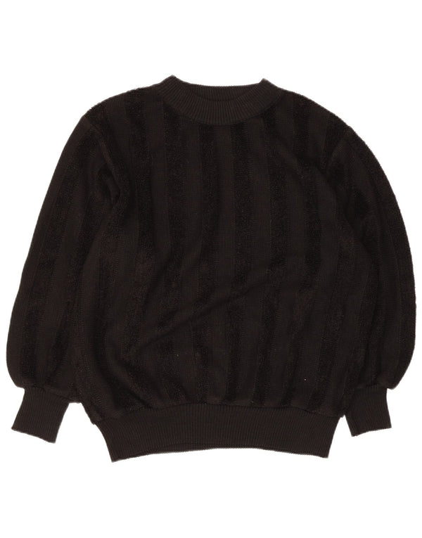 Vintage Damen Rundhalspullover Pullover UK 16 Groß Schwarz gestreift