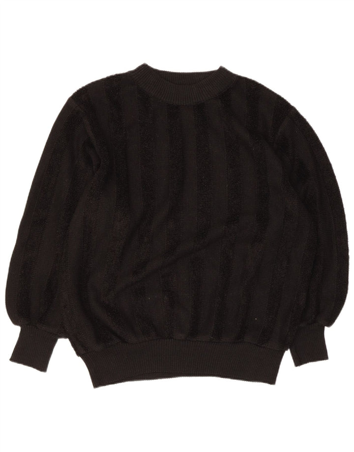 Vintage Damen Rundhalspullover Pullover UK 16 Groß Schwarz gestreift