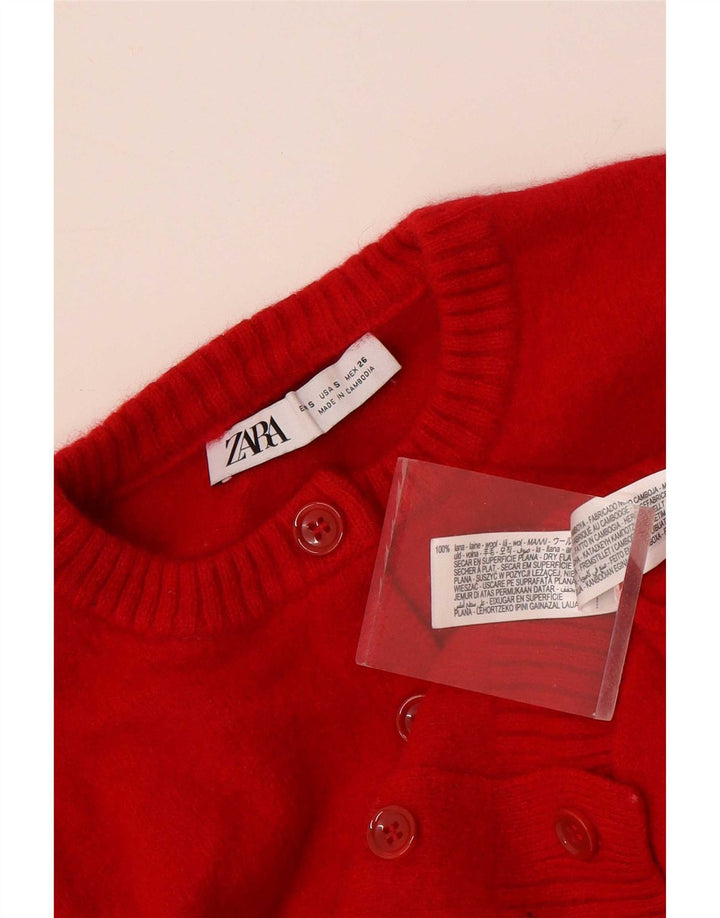 Zara Damen Crop Cardigan Pullover UK 8 Small Rote Wolle