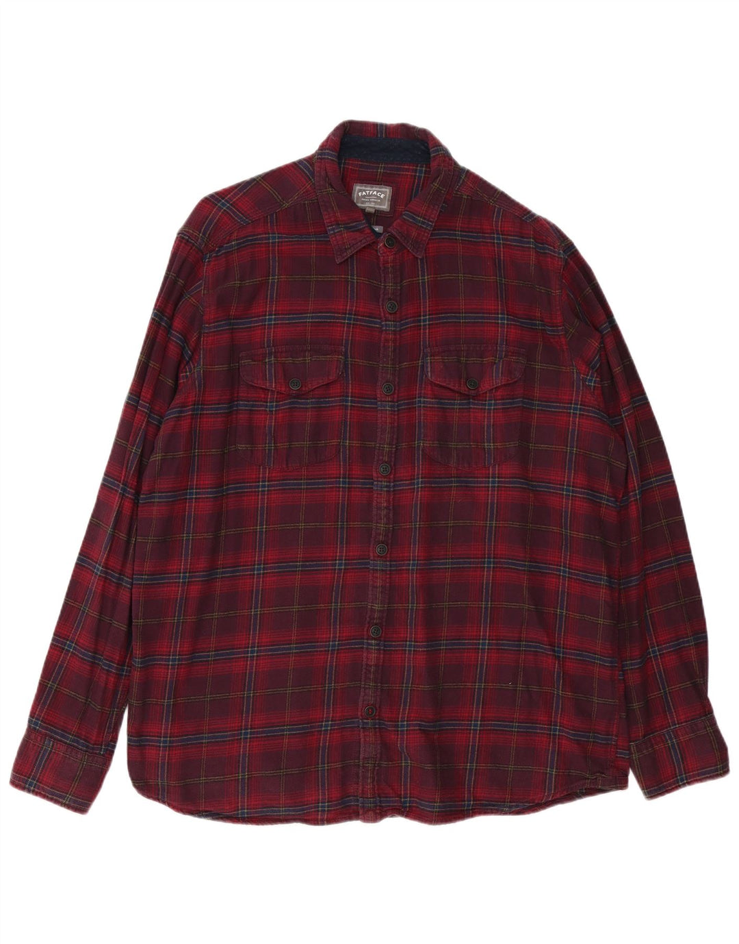 Fat Face Herren-Flanellhemd XL, Burgunderrot, kariert, Baumwolle