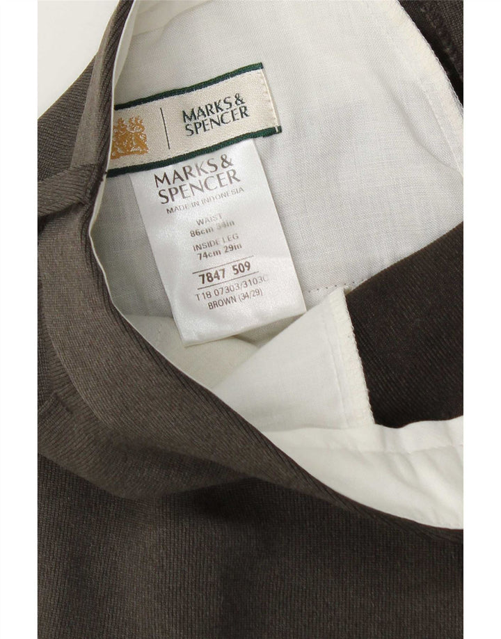 Marks & Spencer Herren-Anzughose, schmal zulaufend, W34, L29, braun, Polyester