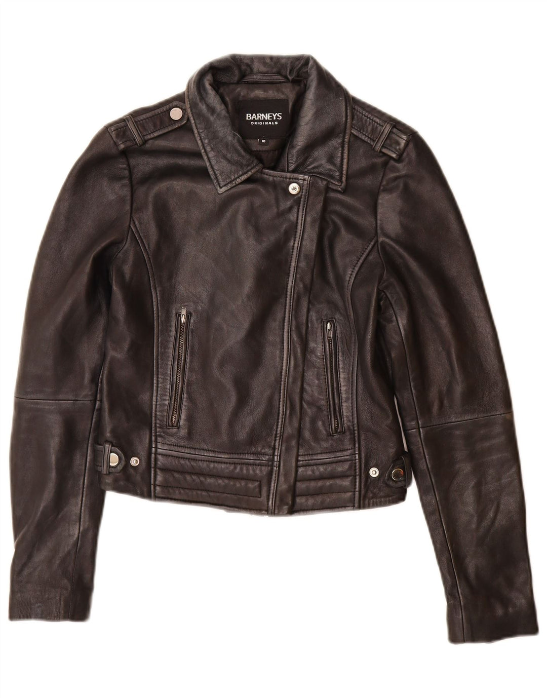 BARNEYS Damen-Bikerjacke aus Leder, UK 10, kleines schwarzes Leder